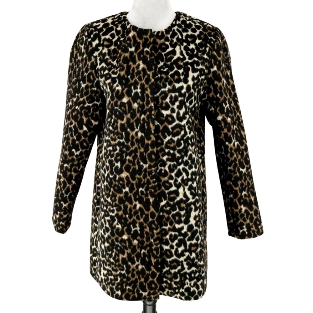 Nine West Jacket Womens Small Long Animal Print Lined Collarless Pocket Mob Wife